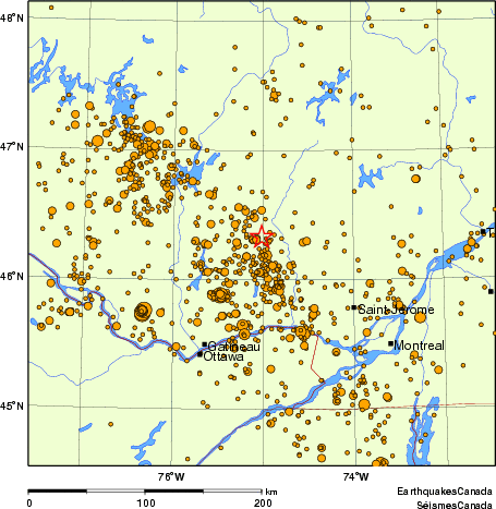 carte des des séismes de magnitude 2,0 et plus depuis 2000