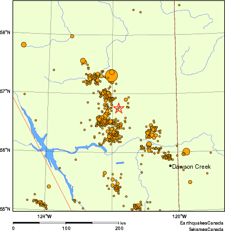 carte des des séismes de magnitude 2,0 et plus depuis 2000