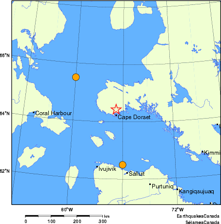 Map of historical earthquakes magnitude 5.0 and larger.  Details in the data table below