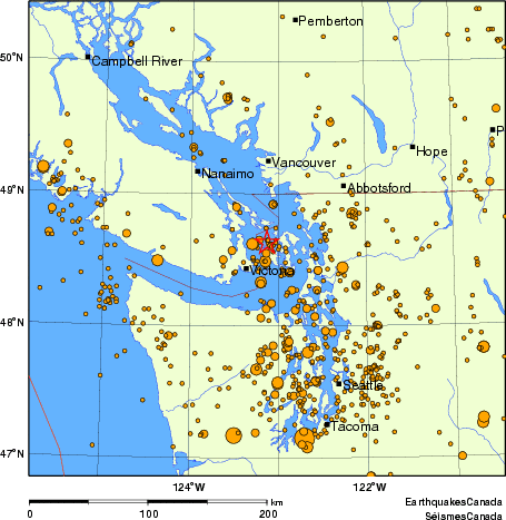 carte des des séismes de magnitude 2,0 et plus depuis 2000