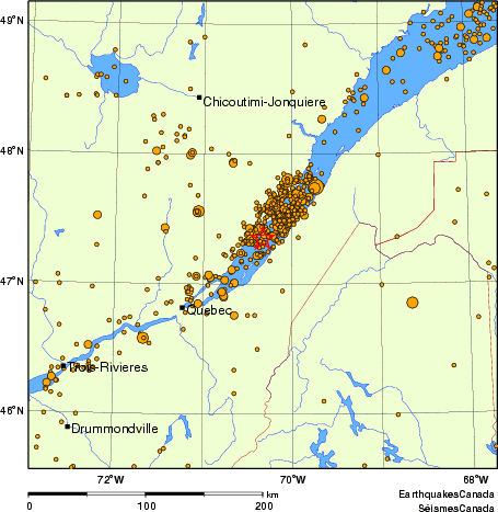 carte des des séismes de magnitude 2,0 et plus depuis 2000