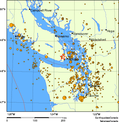 carte des des séismes de magnitude 2,0 et plus depuis 2000