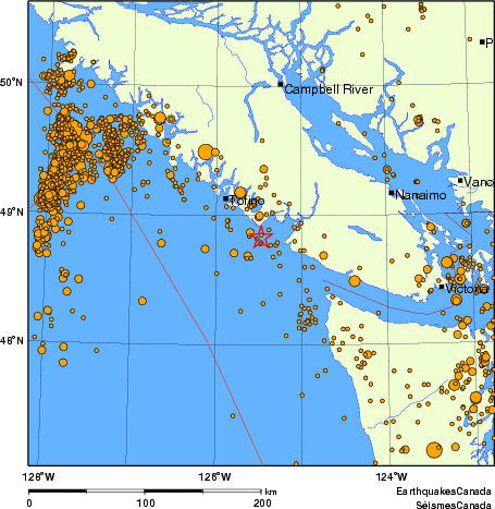 carte des des séismes de magnitude 2,0 et plus depuis 2000