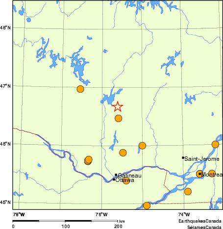 carte des séismes historiques de magnitude 5,0 et plus.  Détails dans le tableau de données ci-dessous