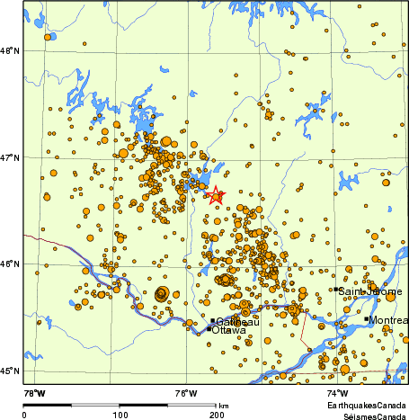 carte des des séismes de magnitude 2,0 et plus depuis 2000