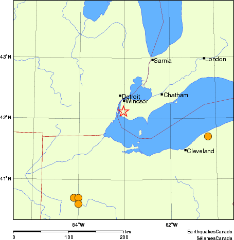 Map of historical earthquakes magnitude 5.0 and larger.  Details in the data table below