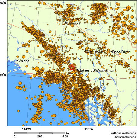 carte des des séismes de magnitude 2,0 et plus depuis 2000