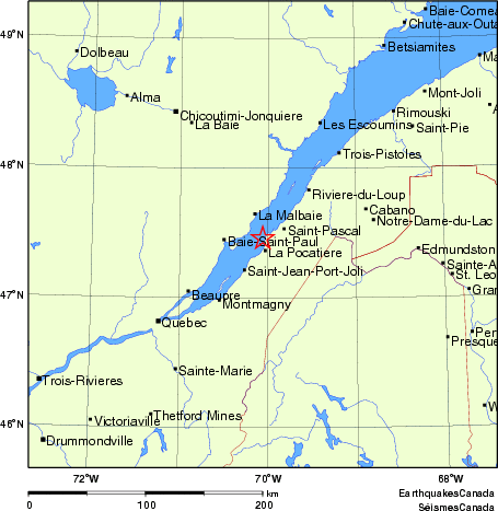 carte des endroits près de l'épicentre