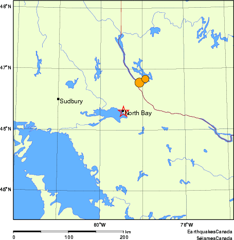 Map of historical earthquakes magnitude 5.0 and larger.  Details in the data table below