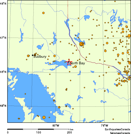 carte des des séismes de magnitude 2,0 et plus depuis 2000