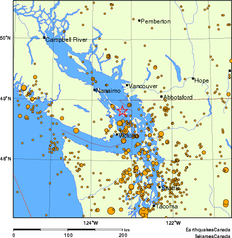 carte des des séismes de magnitude 2,0 et plus depuis 2000