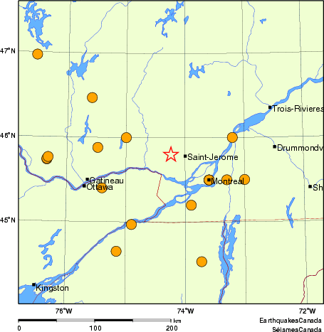 carte des séismes historiques de magnitude 5,0 et plus.  Détails dans le tableau de données ci-dessous