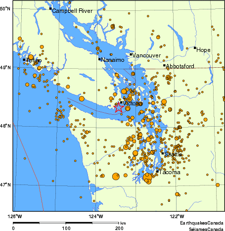 carte des des séismes de magnitude 2,0 et plus depuis 2000