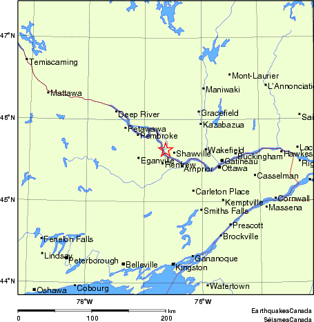 carte des endroits près de l'épicentre