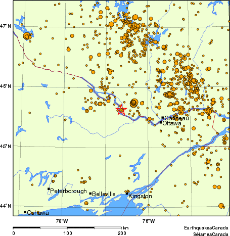 carte des des séismes de magnitude 2,0 et plus depuis 2000