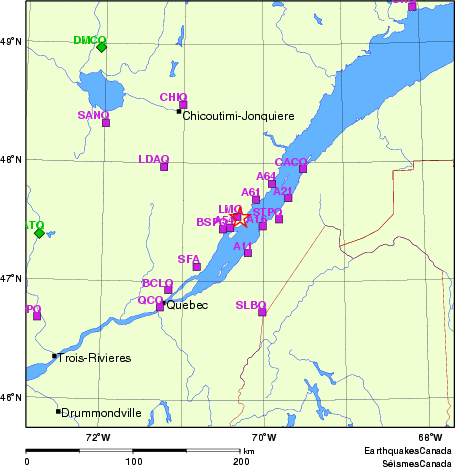 carte des localisations des stations sismologiques locales