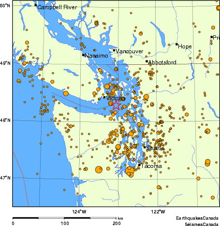 carte des des séismes de magnitude 2,0 et plus depuis 2000