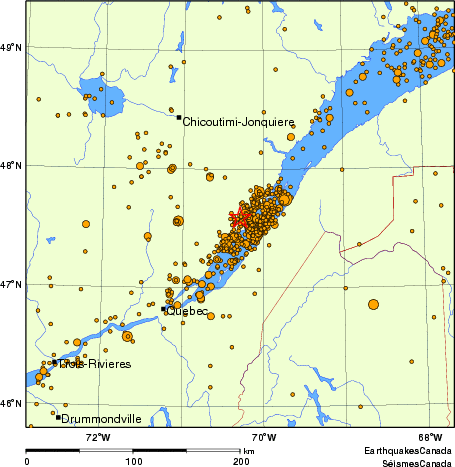 carte des des séismes de magnitude 2,0 et plus depuis 2000