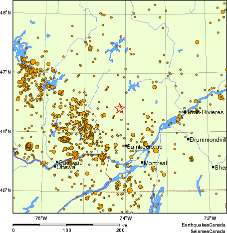 carte des des séismes de magnitude 2,0 et plus depuis 2000