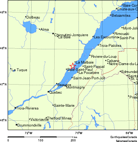 carte des endroits près de l'épicentre