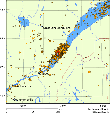 carte des des séismes de magnitude 2,0 et plus depuis 2000