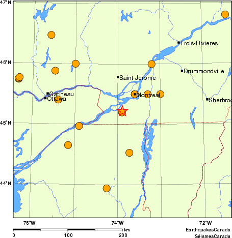 Map of historical earthquakes magnitude 5.0 and larger.  Details in the data table below