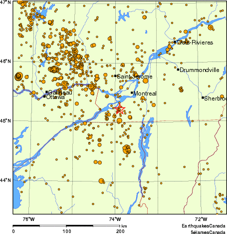 carte des des séismes de magnitude 2,0 et plus depuis 2000