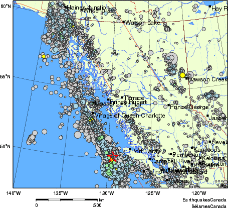 carte des des séismes de magnitude 2,0 et plus depuis 2000