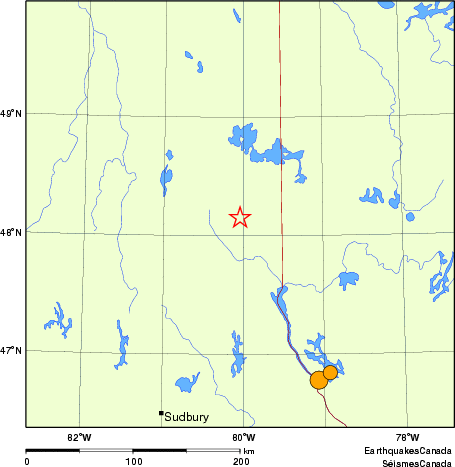 Map of historical earthquakes magnitude 5.0 and larger.  Details in the data table below