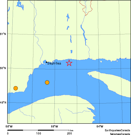 Map of historical earthquakes magnitude 5.0 and larger.  Details in the data table below