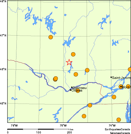 Map of historical earthquakes magnitude 5.0 and larger.  Details in the data table below