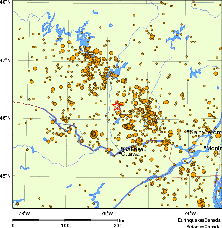 carte des des séismes de magnitude 2,0 et plus depuis 2000