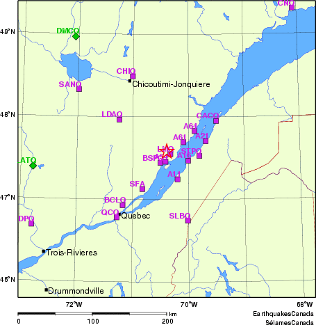 carte des localisations des stations sismologiques locales