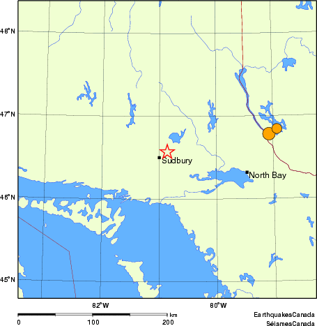 Map of historical earthquakes magnitude 5.0 and larger.  Details in the data table below