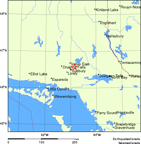 carte des endroits près de l'épicentre