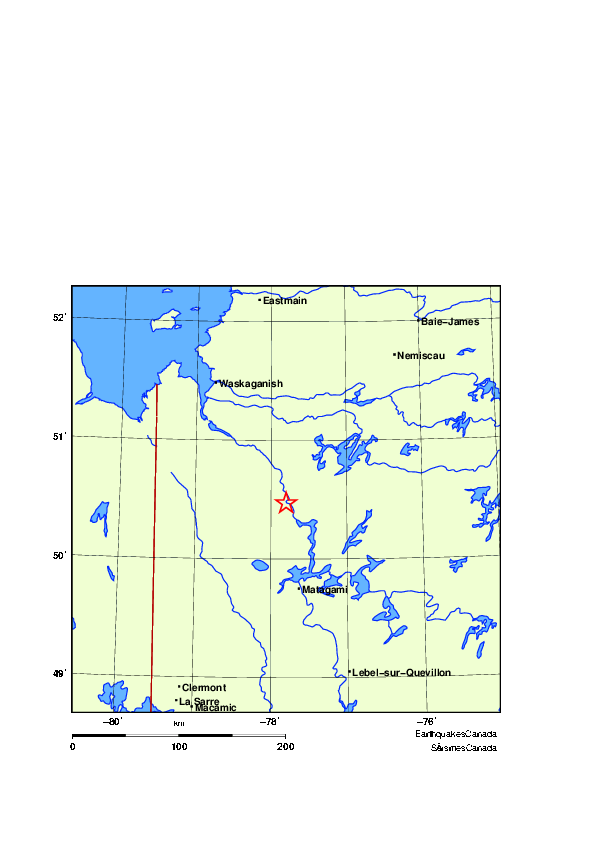 Map of historical earthquakes magnitude 5.0 and larger.  Details in the data table below