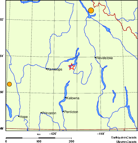 Map of historical earthquakes magnitude 5.0 and larger.  Details in the data table below