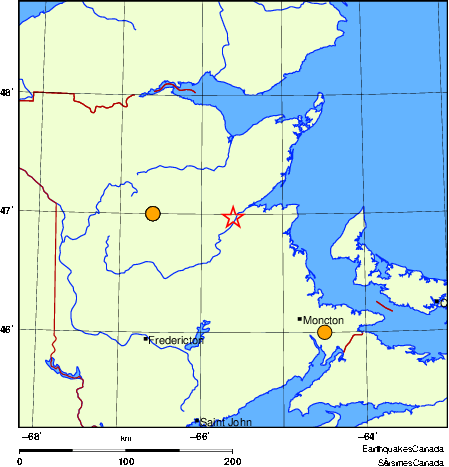 Map of historical earthquakes magnitude 5.0 and larger.  Details in the data table below