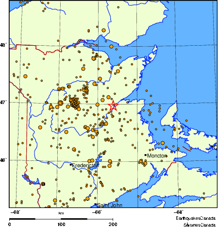 carte des des séismes de magnitude 2,0 et plus depuis 2000