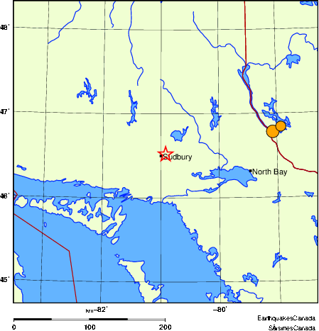 Map of historical earthquakes magnitude 5.0 and larger.  Details in the data table below