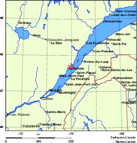 carte des endroits près de l'épicentre