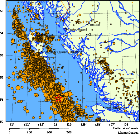 carte des des séismes de magnitude 2,0 et plus depuis 2000