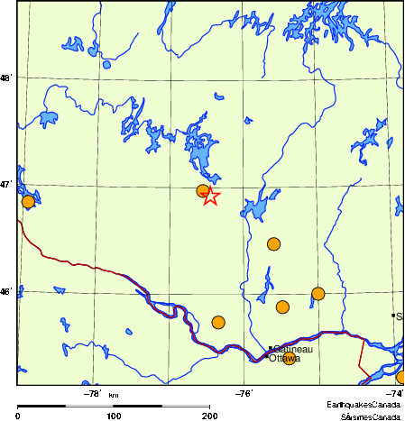 Map of historical earthquakes magnitude 5.0 and larger.  Details in the data table below