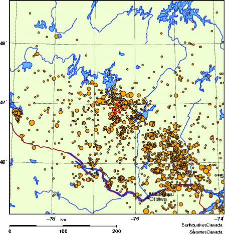 carte des des séismes de magnitude 2,0 et plus depuis 2000