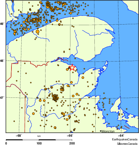 carte des des séismes de magnitude 2,0 et plus depuis 2000