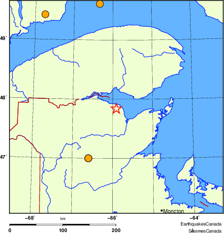 Map of historical earthquakes magnitude 5.0 and larger.  Details in the data table below