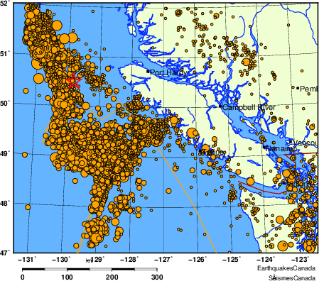 carte des des séismes de magnitude 2,0 et plus depuis 2000