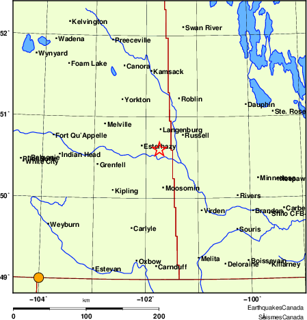 Map of historical earthquakes magnitude 5.0 and larger.  Details in the data table below