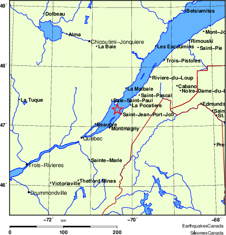 carte des endroits près de l'épicentre