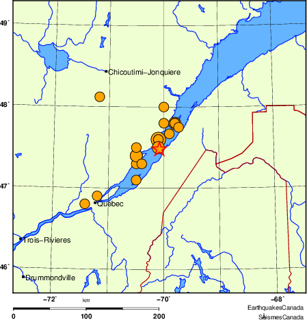 Map of historical earthquakes magnitude 5.0 and larger.  Details in the data table below